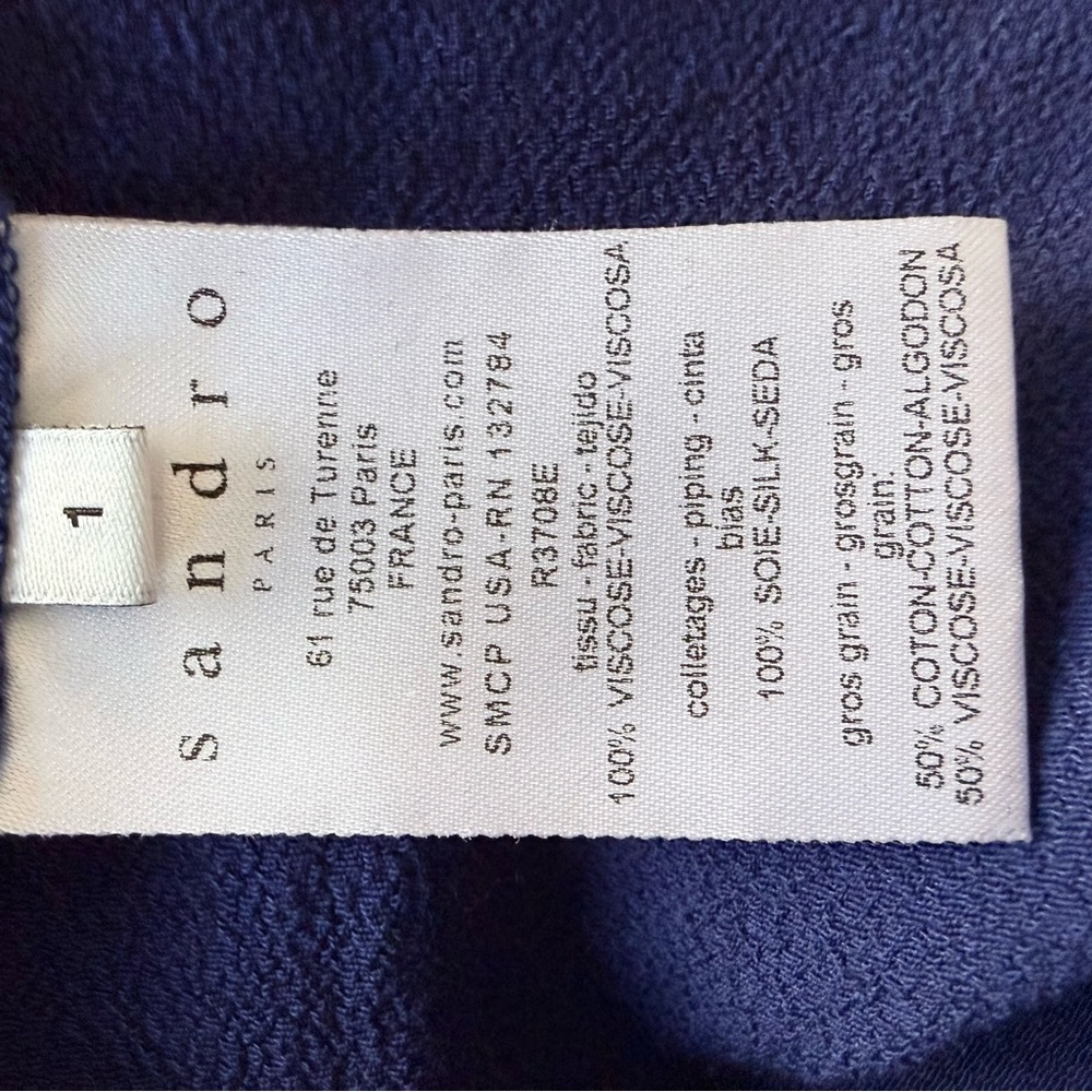 Sandro Paris Drop Waist Mini Dress Navy Sleeveless Fit & Flare Size 1 (US Small) - Picture 7 of 9